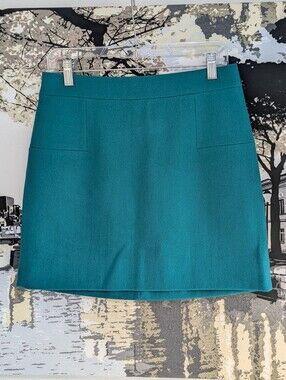 J. Crew Skirt Womens Emerald Green Wool Blend Zip Back Lined Sz 6 Business EUC